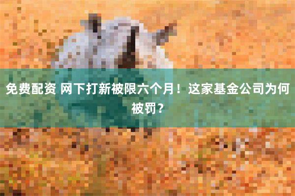 免费配资 网下打新被限六个月！这家基金公司为何被罚？