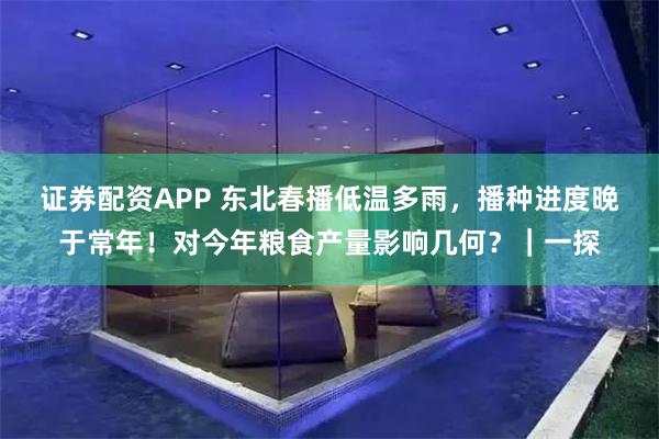 证券配资APP 东北春播低温多雨，播种进度晚于常年！对今年粮食产量影响几何？｜一探